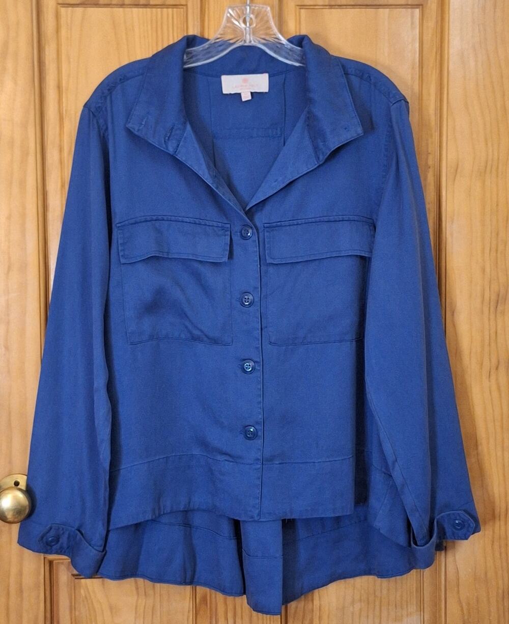Laurie Felt Los Angeles Shacket Women's 12 100% Tencel Blue Pleated Flowy Office